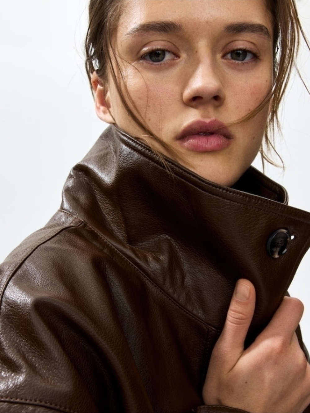 H&M Brown Faux Leather Button-Front Women's Jacket - Picture 3 of 14